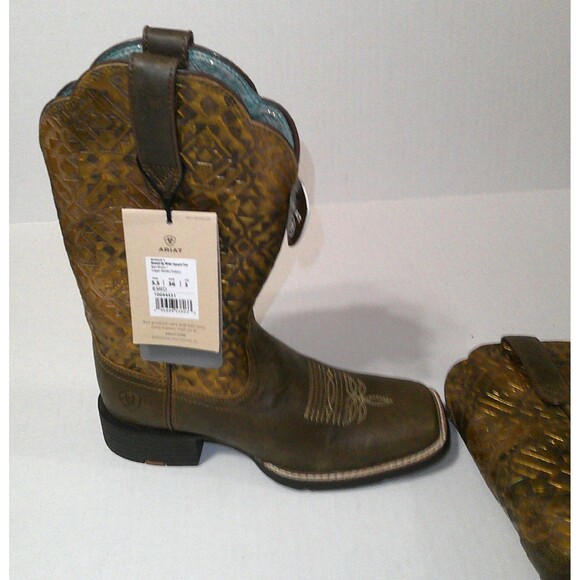 New NWT NIB Boots Womens 7 Ariat Round Up Western Metallic Copper Blanket Emboss - Picture 5 of 8